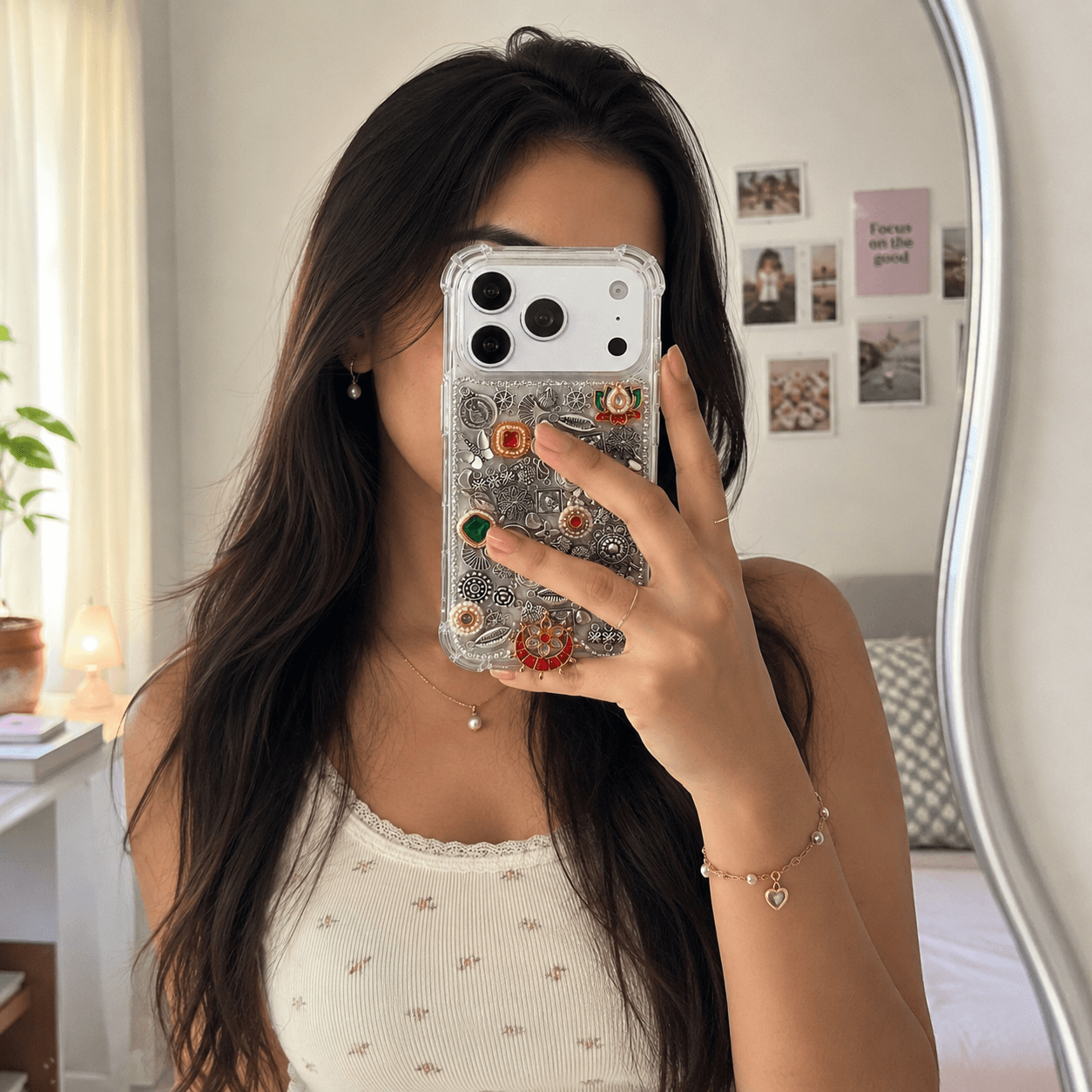 Silver Kundan Luxury Fancy Phone – iPhone 17 Pro